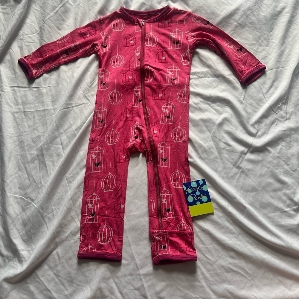 Kickee Pants Basic Fitted Coverall Pajamas Zip-Up w/ Butt Flap Pink Size 6-9mo